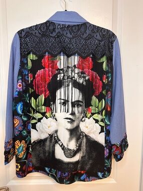 Frida Kahlo Floral Fringe Back Long Sleeve Top with floral details